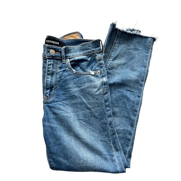 Express Original Vintage Skinny High Rise Distressed Frayed Women's Size 0 - Picture 1 of 8